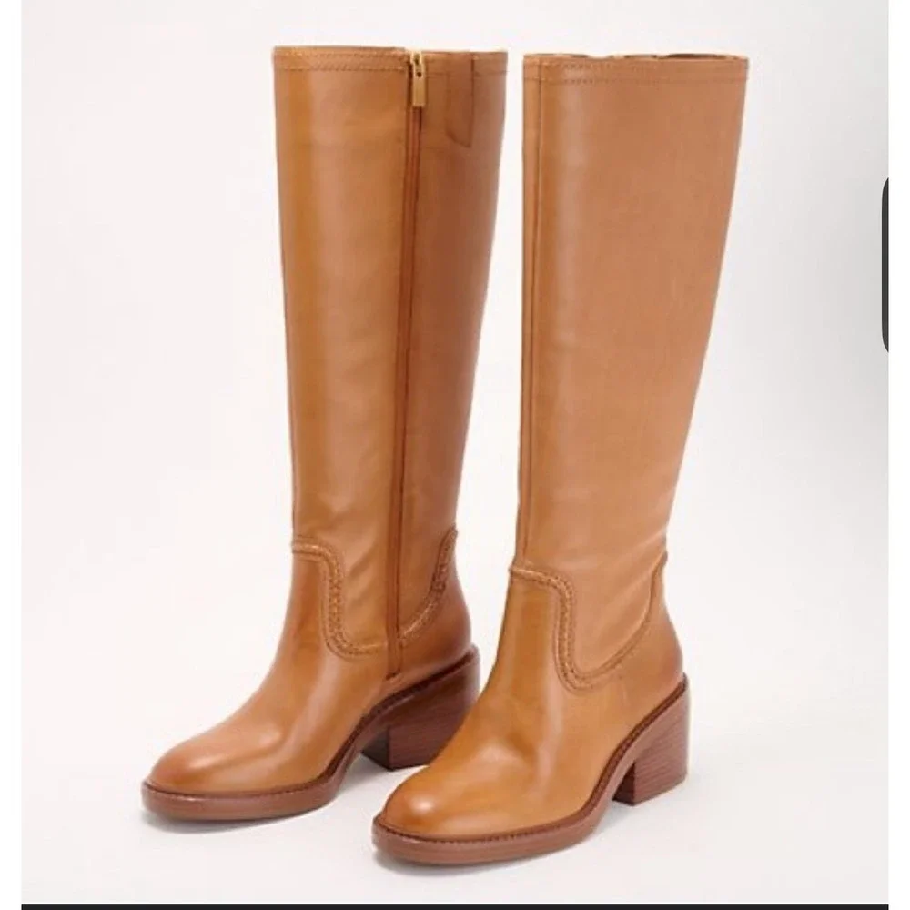Vince‎ Camuto Vuliann Knee-High Boot Burnished Leather Walnut Quiet Luxury  7.5